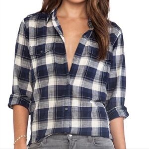 Current Elliott The Perfect Shirt 0 XS Venice Plaid Blue Western Country Concert